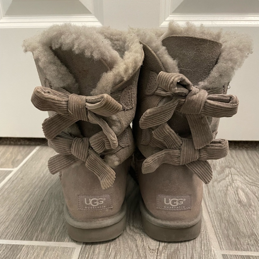 UGG Bailey Bow Gray Corduroy Boots